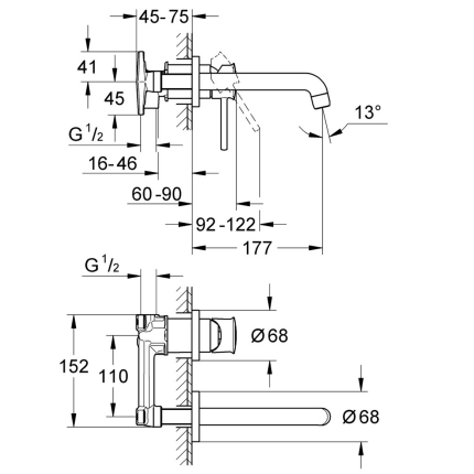 2029200C *Смеситель для раковины GROHE BauClassic на два отверстия, готовый комплект, хром