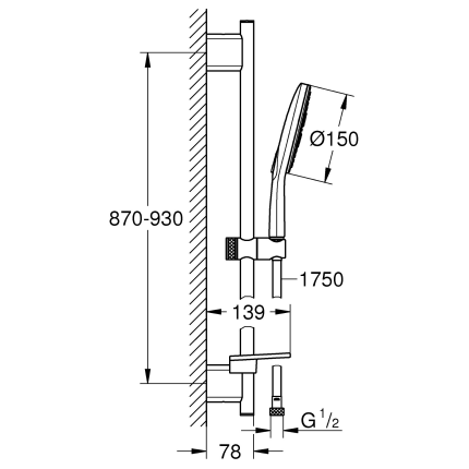 26593000 Набор для душа GROHE Rainshower SmartActive 150, 3 вида струи, хром