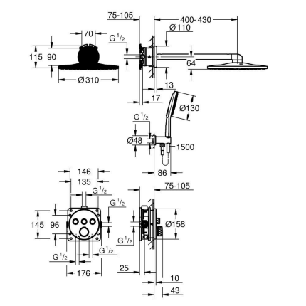 34863AL0 *Набор для комплектации душа GROHE Grohtherm SmartControl 310, темный графит матовый
