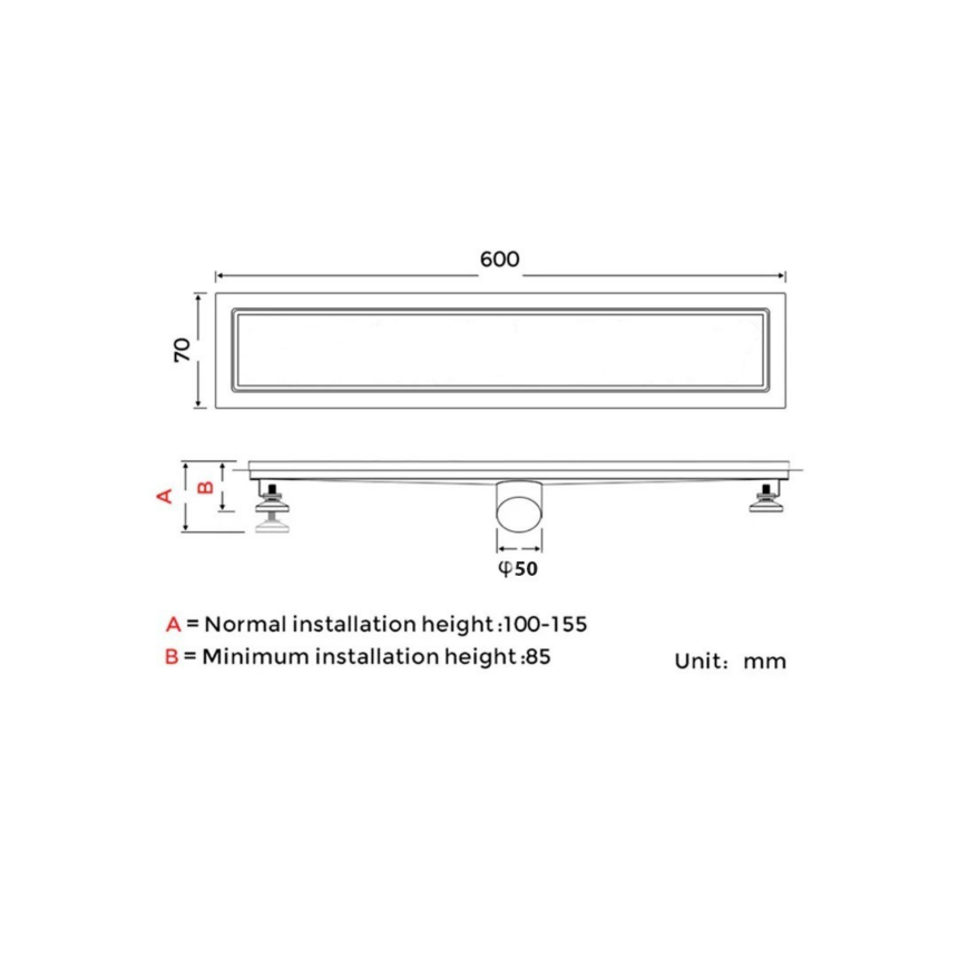 67104000 Душевой трап из нержавеющей стали SS304 боковой Asua armatur RIVEN 600*70*67mm