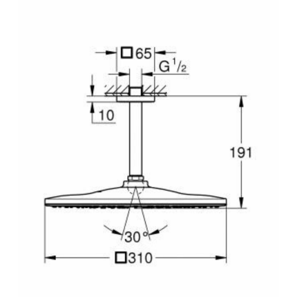 26566000 Верхний душ  с потолочным душевым кронштейном 142мм,GROHE Mono 310 Cube, 1 режим струи,хром