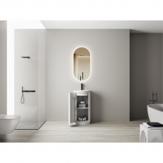 Тумба для ванной комнаты в комплекте с белой раковиной Minotti Ribo, push-open door