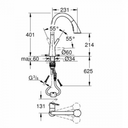 32294002 Смеситель для мойки GROHE Zedra с выдвижной лейкой, хром