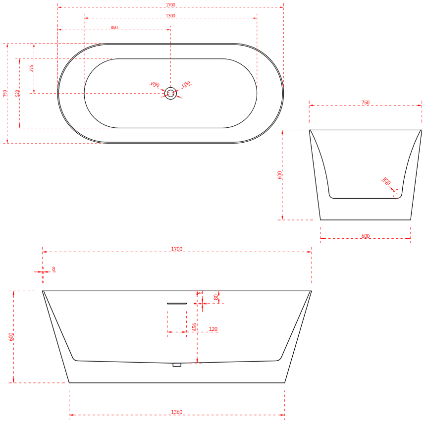Отдельностоящая ванна Minotti Oxide 170*75
