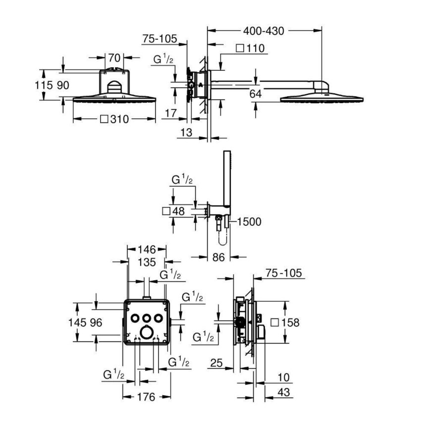 34873000 Набор для комплектации душа GROHE SmartControl CUBE 310, хром
