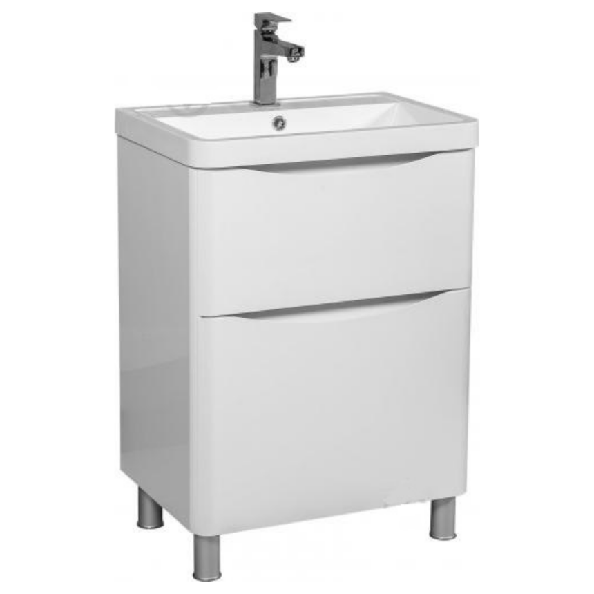 Шкаф VISTA 60 (WHITE GLOSS) - шкаф под умывальник для ванной комнаты в комплекте с умывальником BAR 600*420мм с переливом