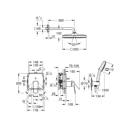 1053362430 *Набор для комплектации душа GROHE Cubeo 250, матовый чёрный