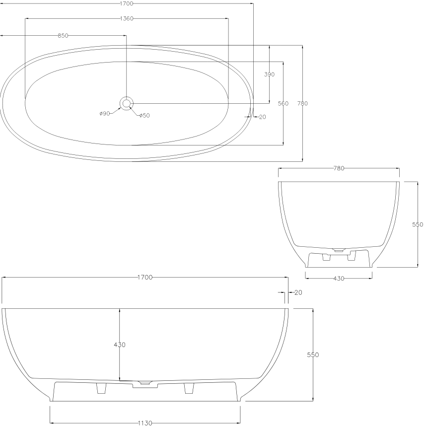 Отдельностоящая ванна Minotti Luna 170*78 Brown