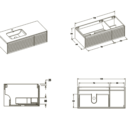 Тумба для ванной комнаты в комплекте с раковиной-столешницей  Minotti Nero 120см