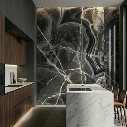 Керамогранит ONICE NERO lucidato shiny 1500x3000