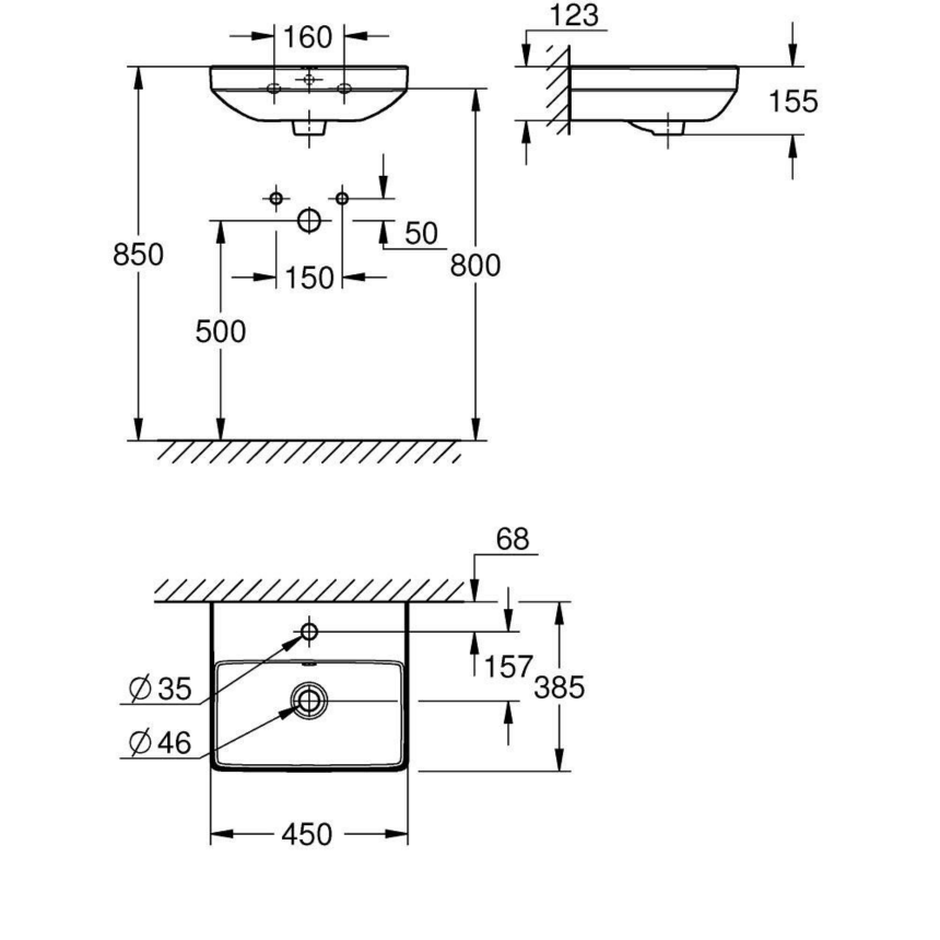 102435SH00 *Раковина-мини GROHE Euro Ceramic 45 см, альпин-белый