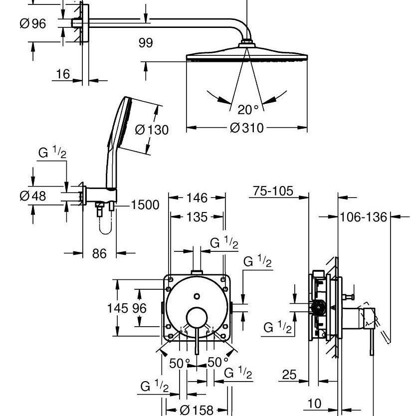 25287DL0 *Душты жинақтауға арналған жиынтық GROHE Essence 310, жылы күн батуы, күңгірт