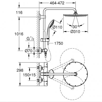 26075GL0 Душевая система GROHE Euphoria System 310 с термостатом, холодный рассвет глянец