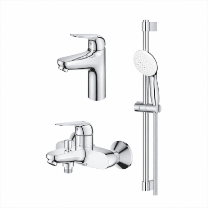 129367 *Араластырғыштар жиынтығы GROHE EuroEco, раковинаға, ваннаға арналған, душ жиынтығымен, хром