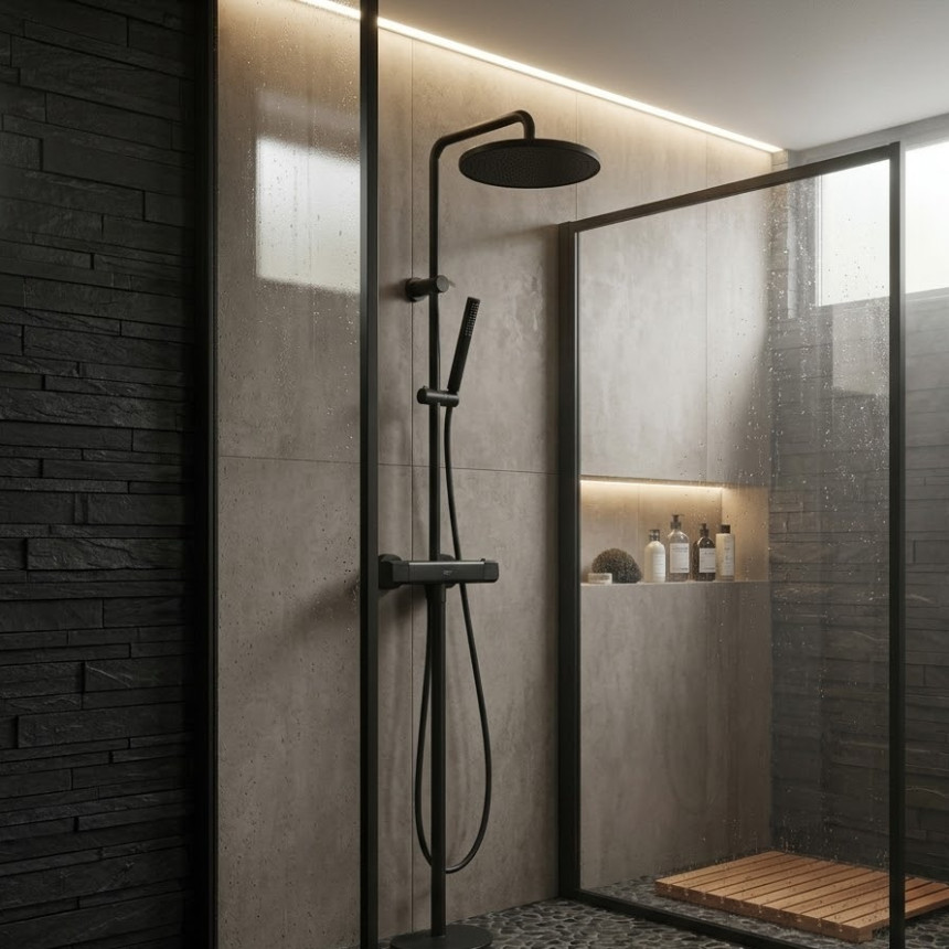 Душевая система с термостатом Minotti Alto Black