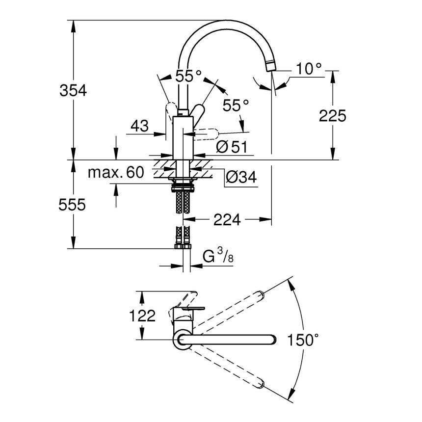 33975004 Смеситель для мойки GROHE Eurostyle Cosmopolitan, высокий ...